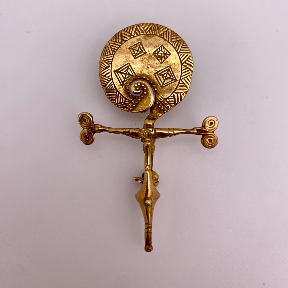 Louis Ciocchetti Sterling Silver Gold vermeil Relic Brooch Pin Vintage 1980s